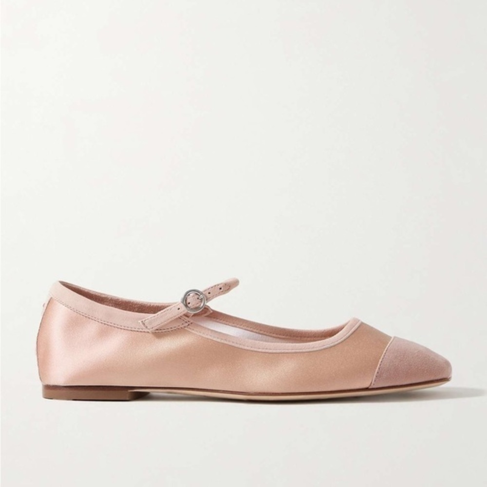 new AEYDE “Uma” Mary Jane Ballet Flats in Peach Satin/Suede  IT 37.5